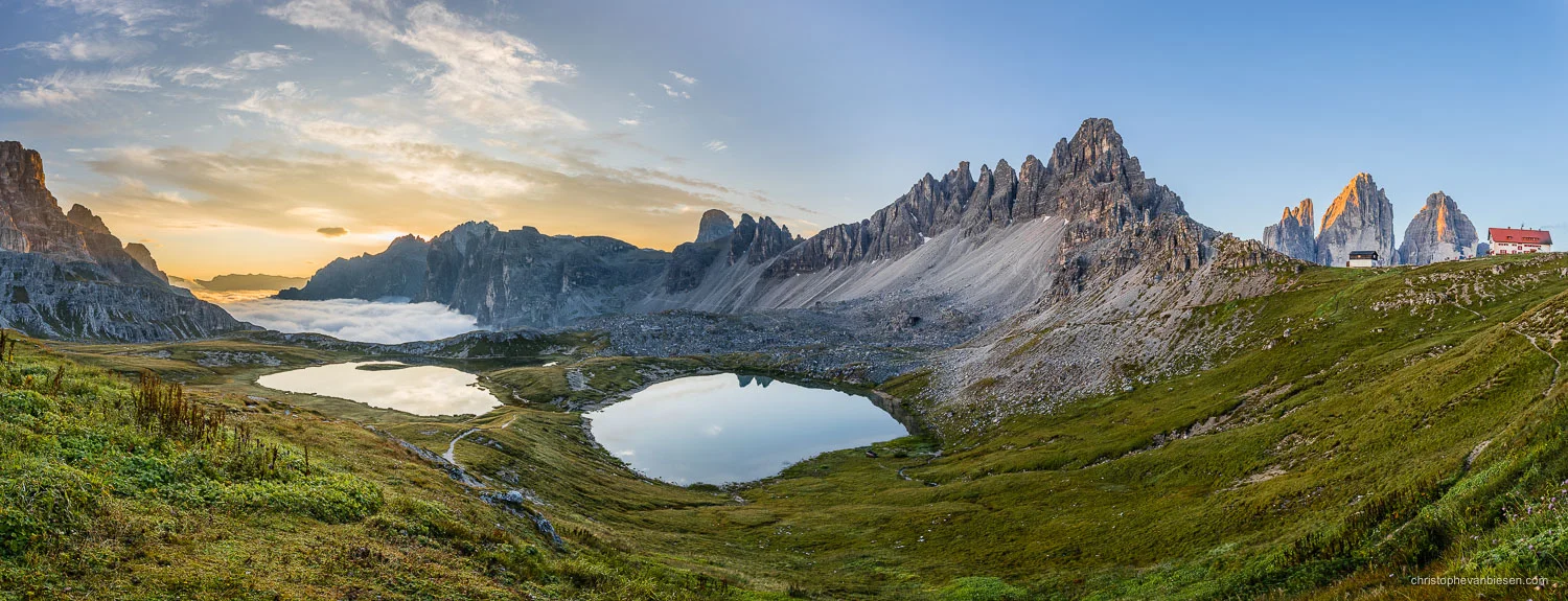Dolomites - Italy - Sunrise over the Monte Paterno and the peaks of the Tre Cime di Lavaredo in Italy's Dolomites - Inbetween Clouds