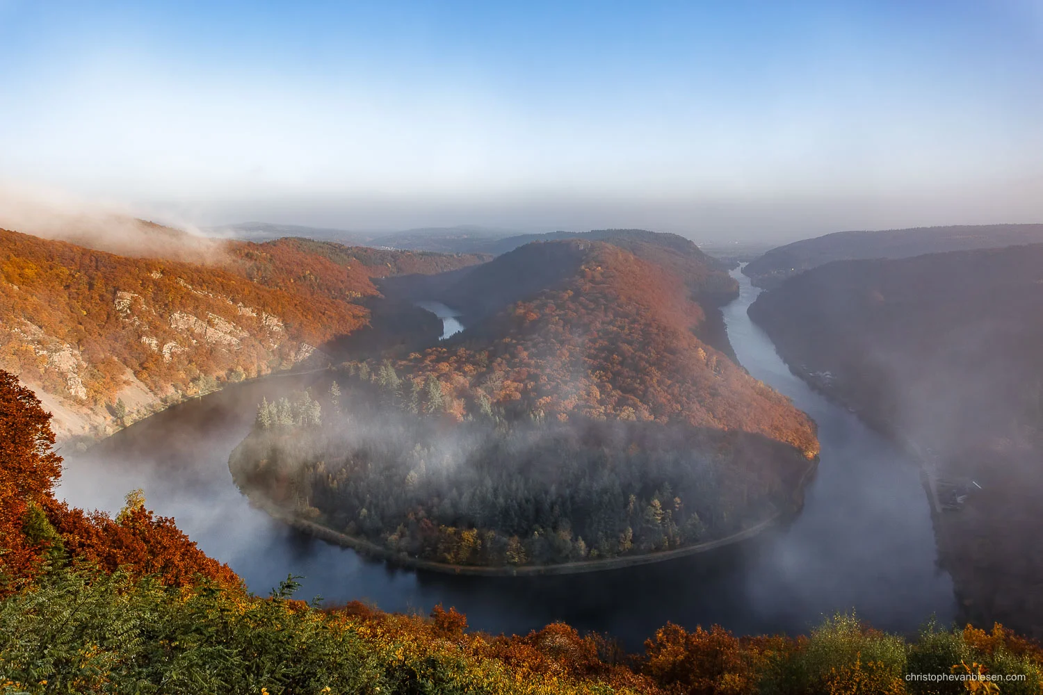 Cloef - Germany - Late autumn afternoon over the Saar loop near the Cloef viewpoint, in Orscholz, Germany