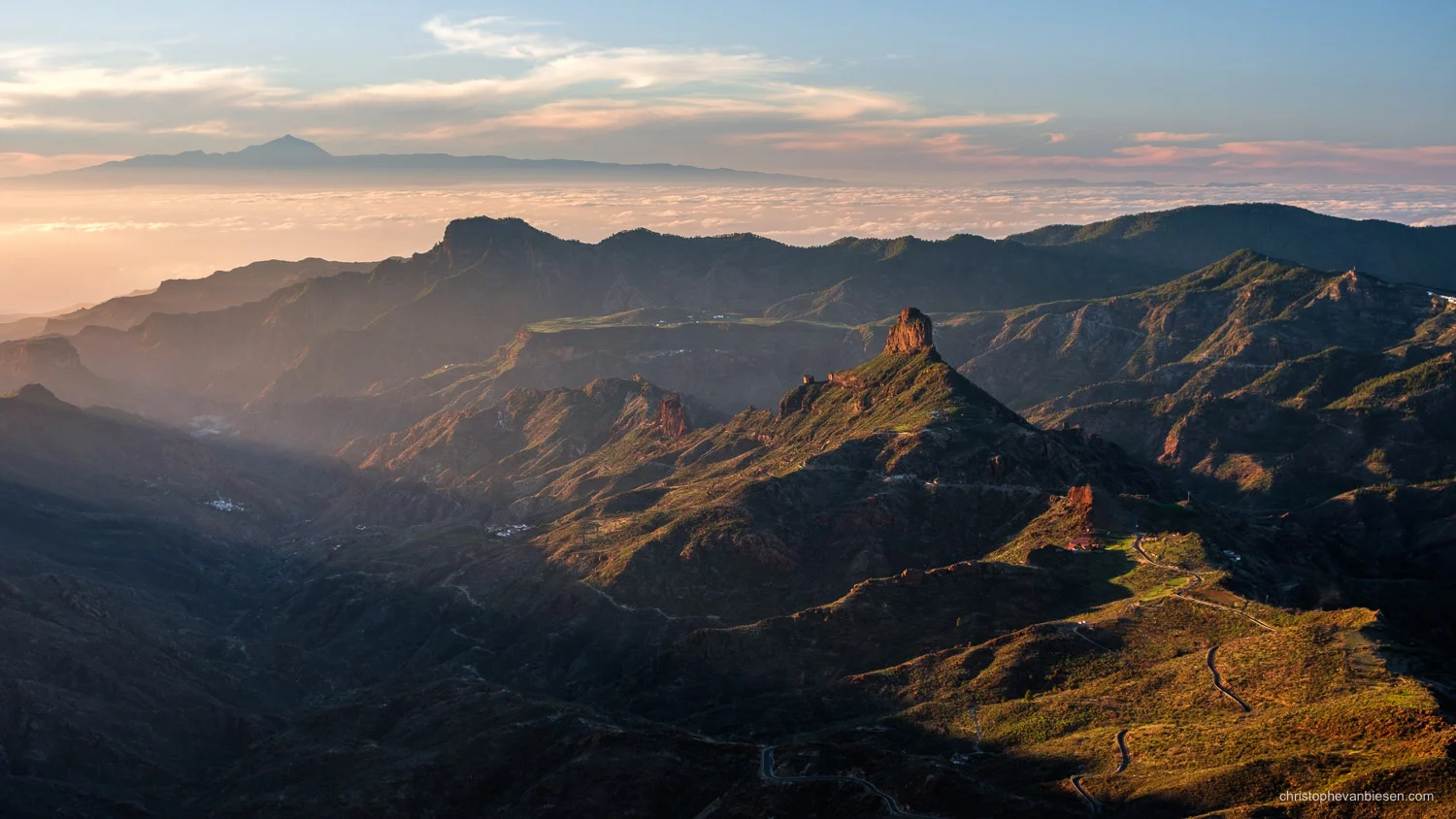Gran Canaria - Spain - Roque Bentayga on Gran Canaria and El Teide on Tenerife in Spain's Canary Islands