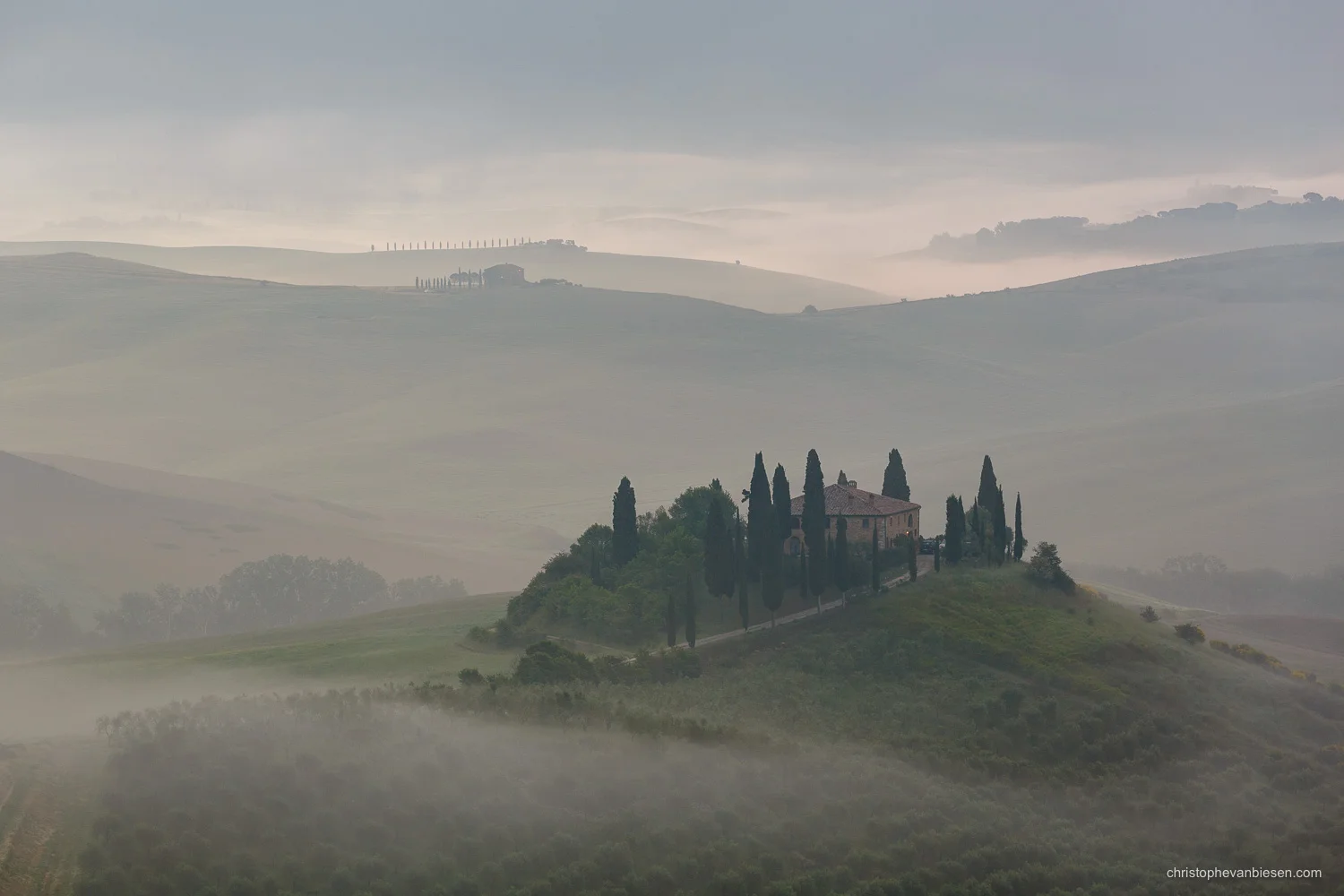 Tuscany - Italy - Dawn in Italy's Tuscany, in the Val d'Orcia near San Quirico d'Orcia