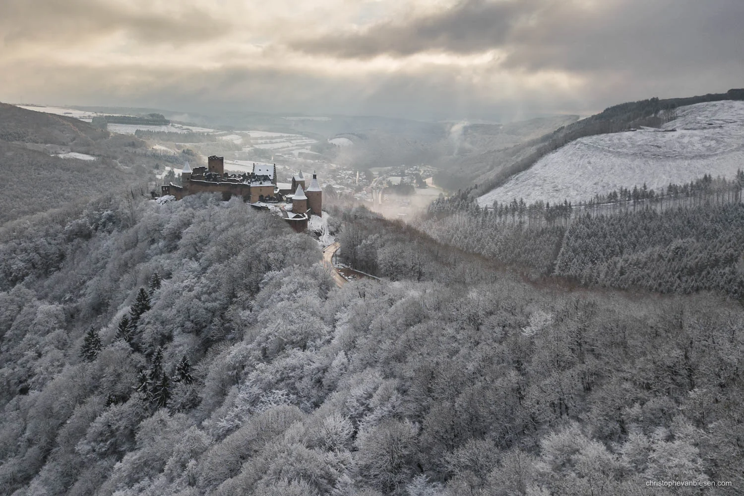 Chateau de Bourscheid - Luxembourg - Bourscheid castle in the Grand-Duchy of Luxembourg during winter - Frozen Kingdom