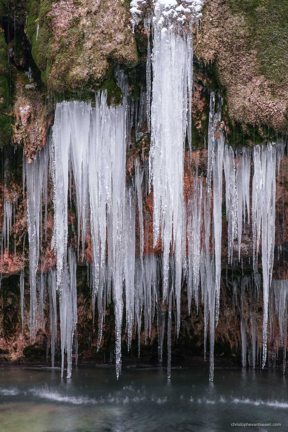 Visit the Mullerthal - Luxembourg - Frozen waterfall in Luxembourg's Mullerthal region during a very cold winter - Deep Frost