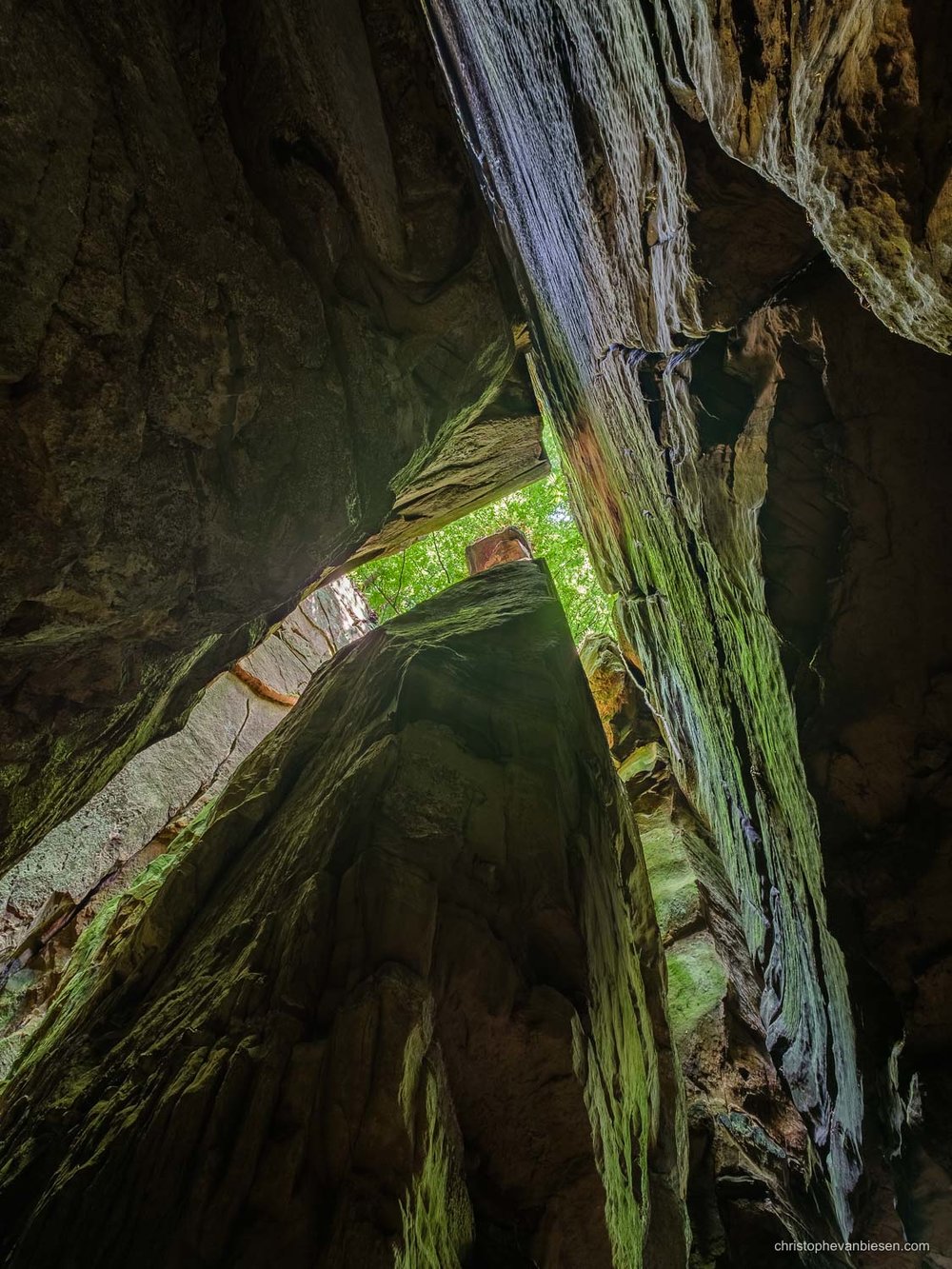 Visit the Mullerthal - Luxembourg - Looking up inside the Goldfralay caves in Luxembourg's Mullerthal region - Under the Canopy