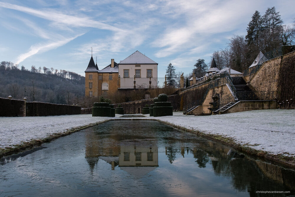 The same view of the New Ansembourg castle during winter.