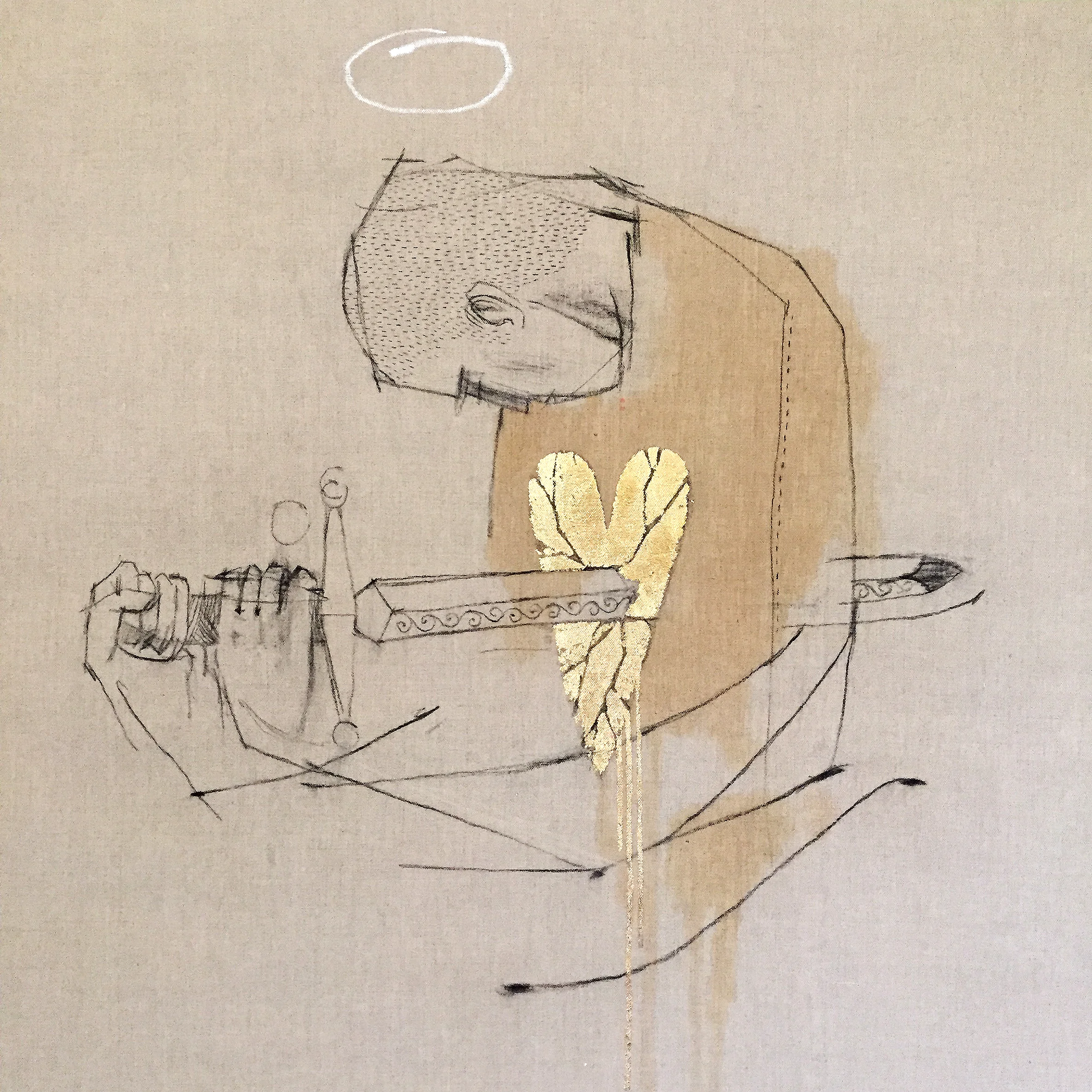 1463822658_Word_To_Mother-Conquer_The_Enemy_Within_Yourself-100x100cm-Charcoal_GoldLeaf_OilBar_TeaStain_on_Raw_Linen.jpg