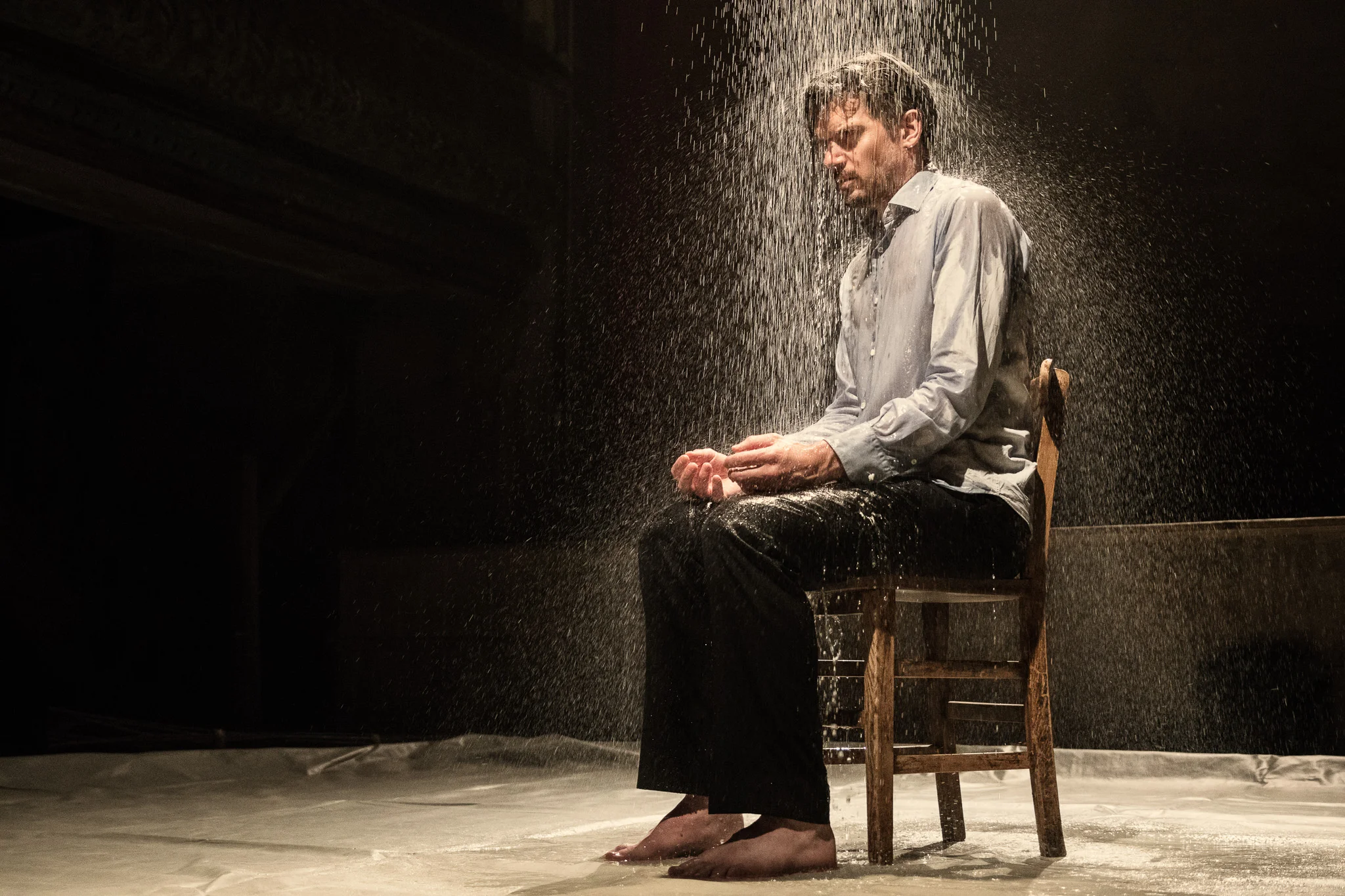 Ben fully playing his character. Thousands of litres of water to capture this image. No chance to repeat.