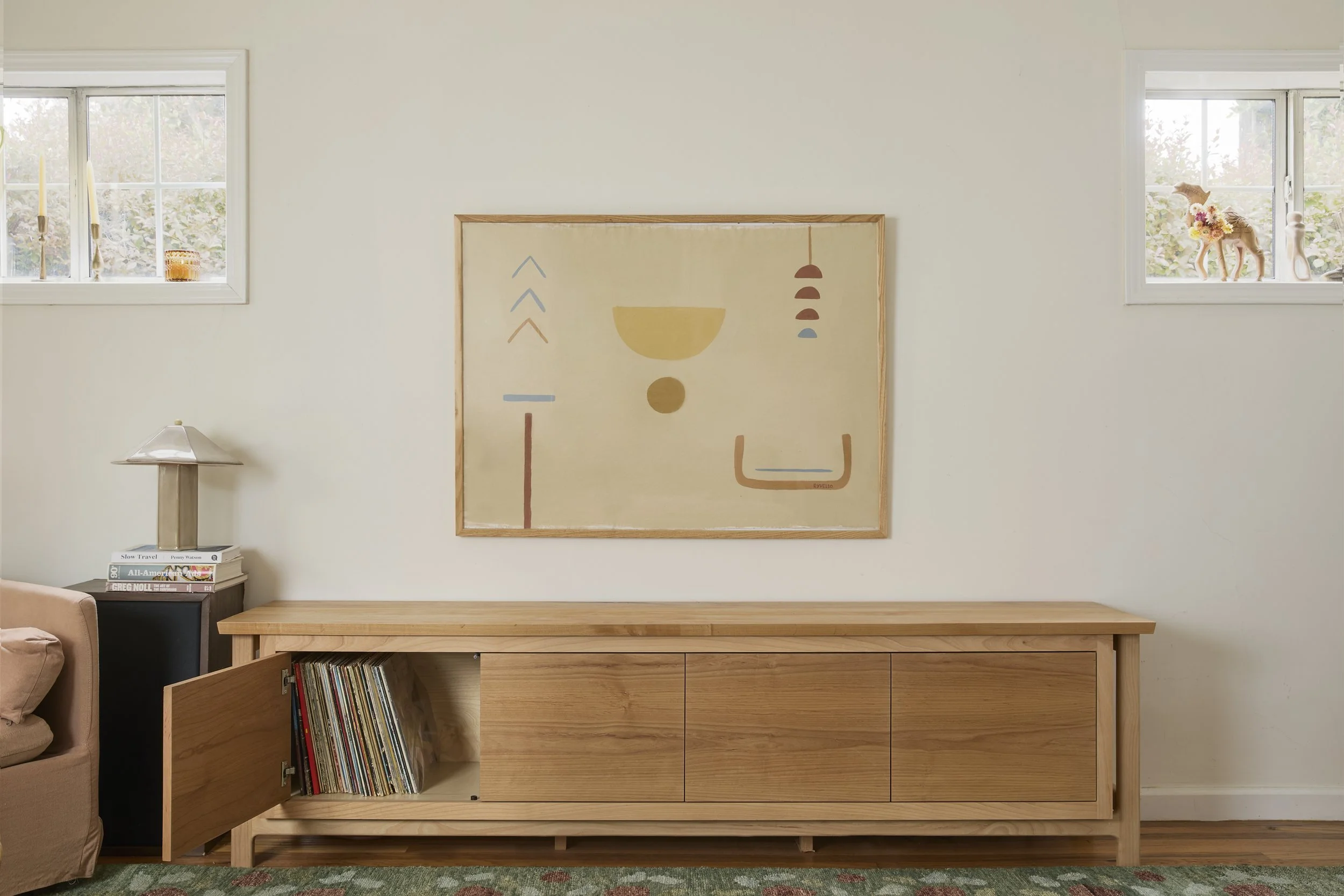 Custom Alder Console Storing Vinyl Records and Books
