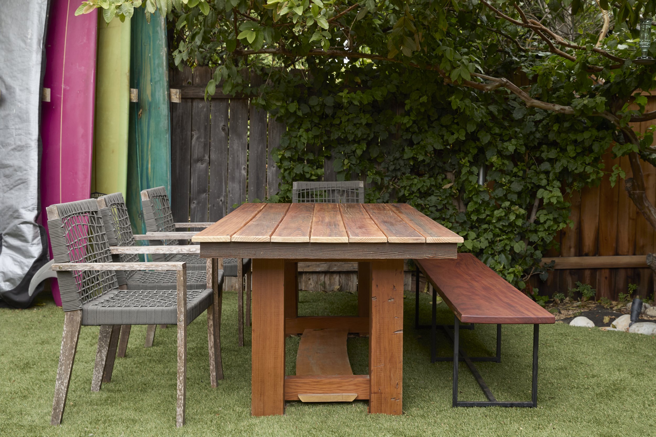 Outdoor Redwood Table and Bench