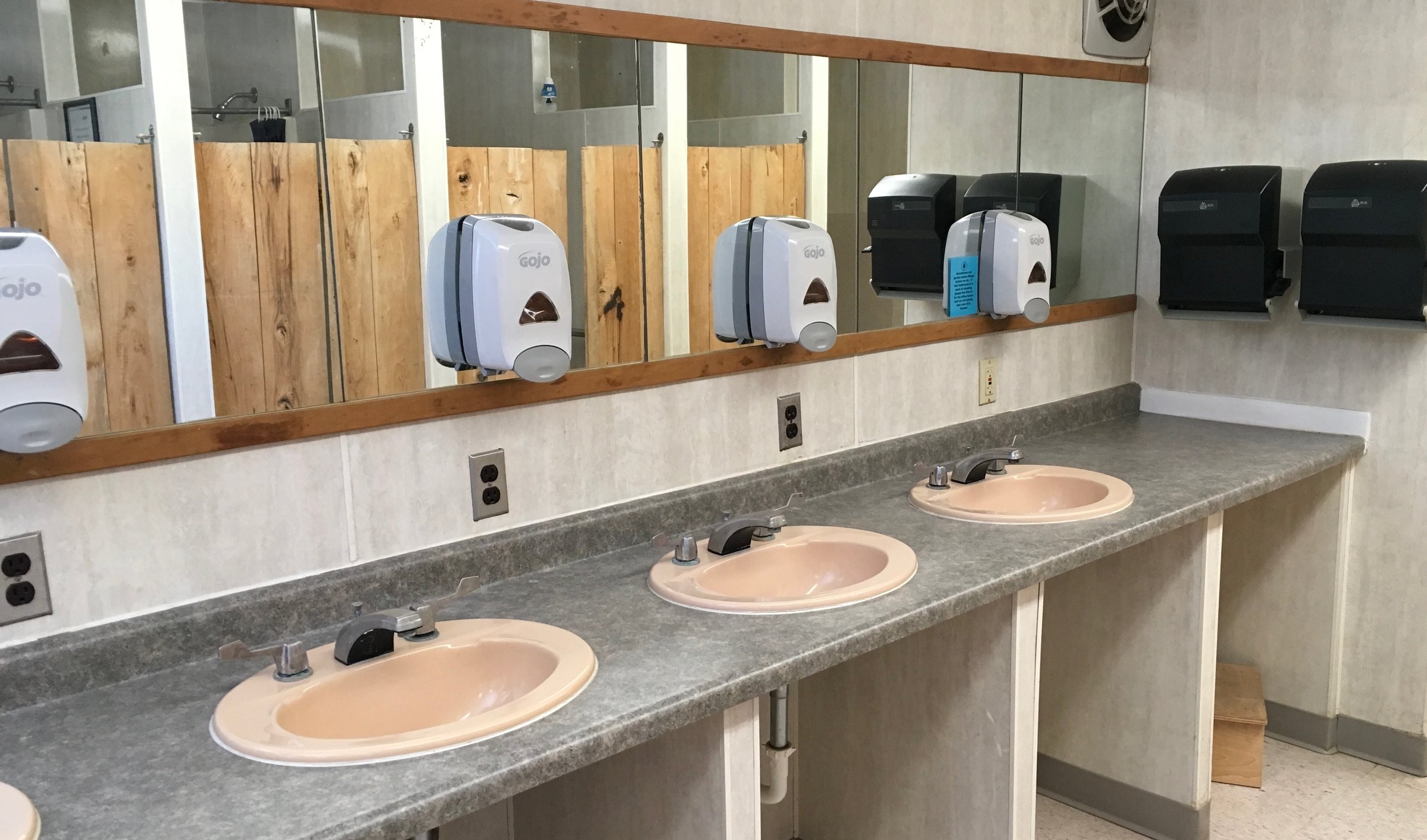 Here's what bathrooms in the Retreat Center look like.