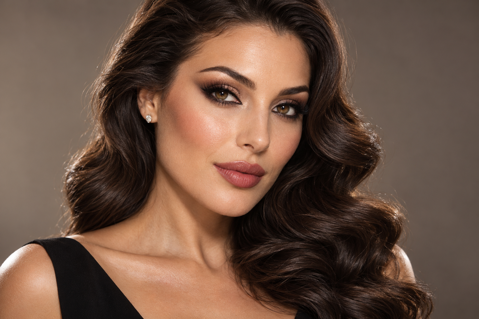 A glamorous evening look with smoky eyes, a radiant complexion, and beautifully defined lips, perfect for parties and special occasions.