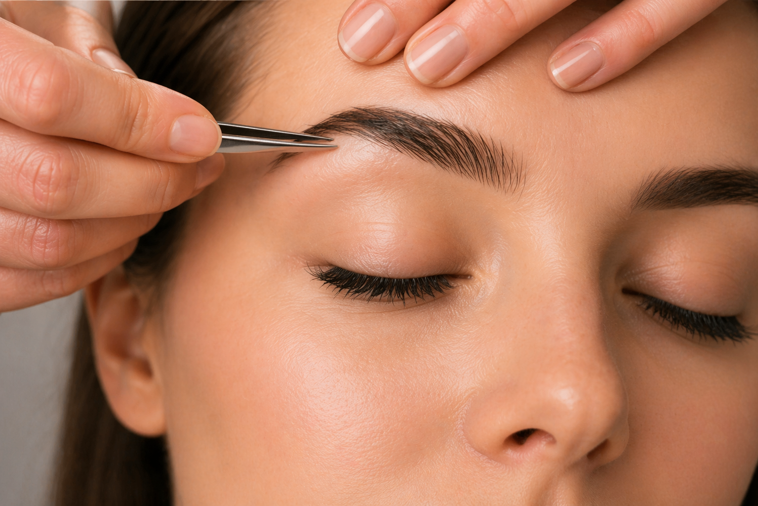 Eyebrow shaping with tweezers creating clean, natural and well-defined brows in Sunny Isles Beach