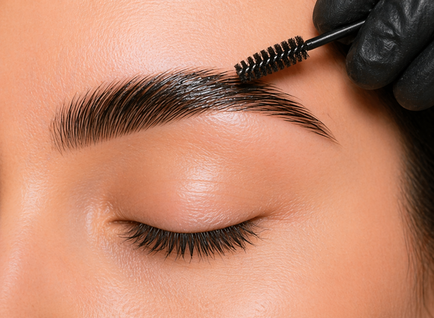 Eyebrow brushing and styling showing fuller, lifted and well-groomed natural brows