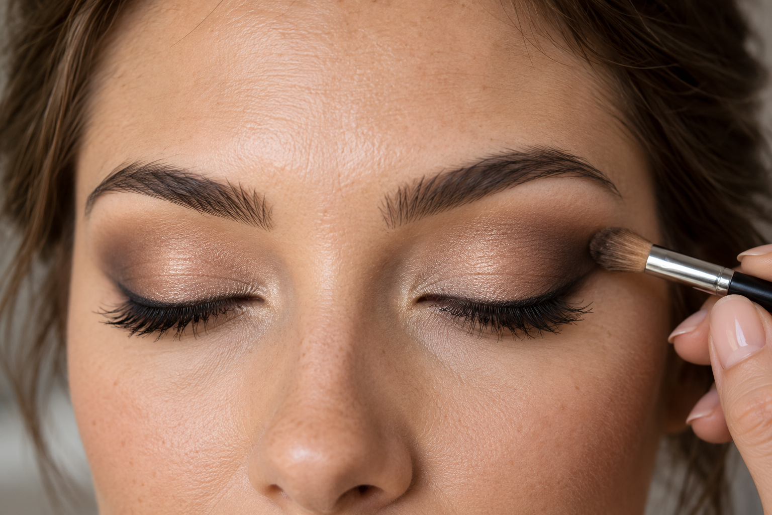 Professional eye makeup application with bronze eyeshadow at our Sunny Isles Beach salon