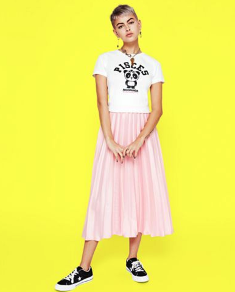 NICOPANDA Pleated Midi Skirt: $89. Here