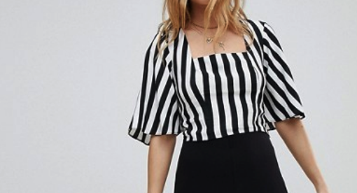 ASOS: Miss Selfridge Balloon Sleeve Square Neck Stripe Crop Top $28 here