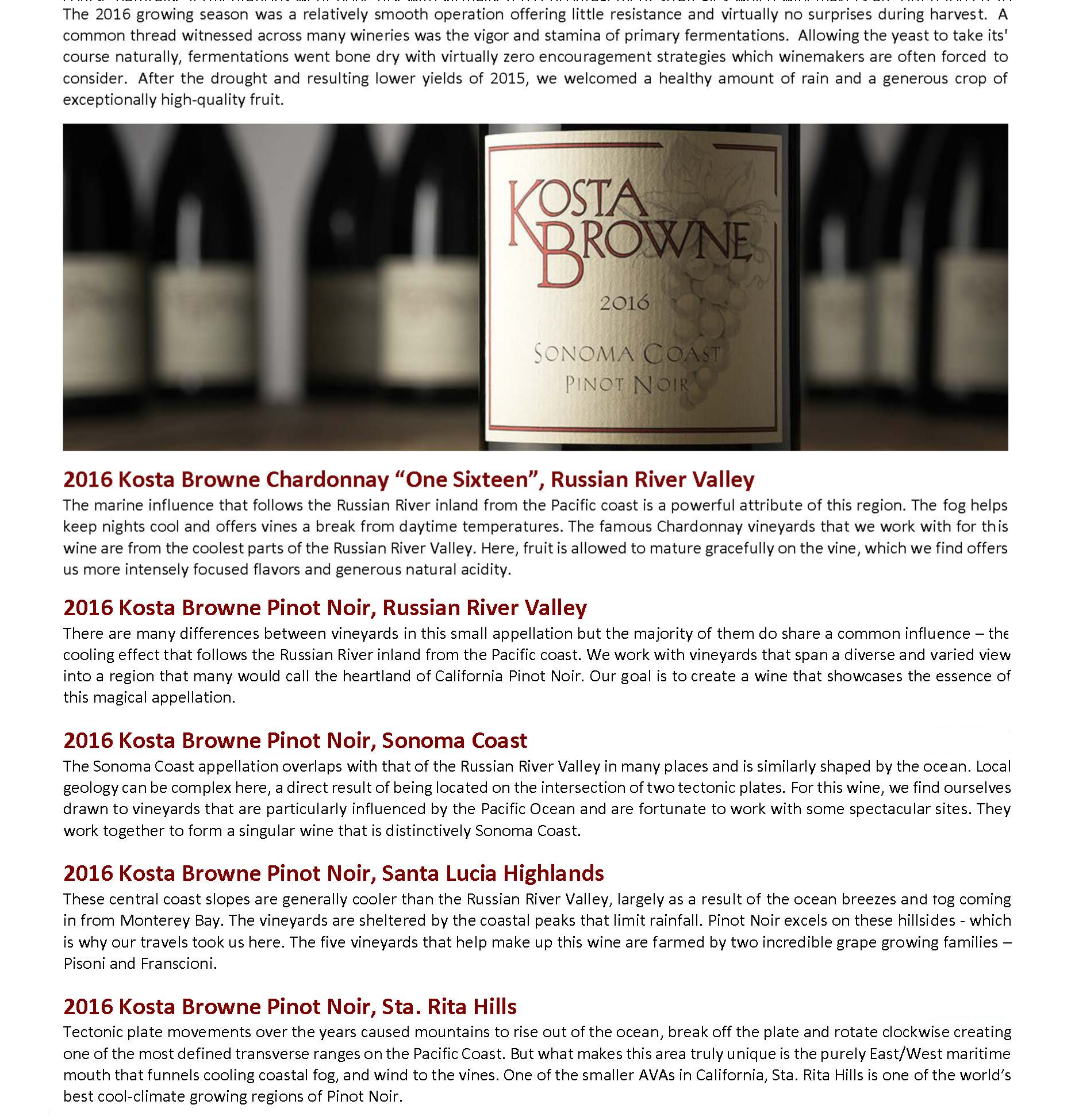 NEW RELEASE - Kosta Browne 2016 Spring Releases