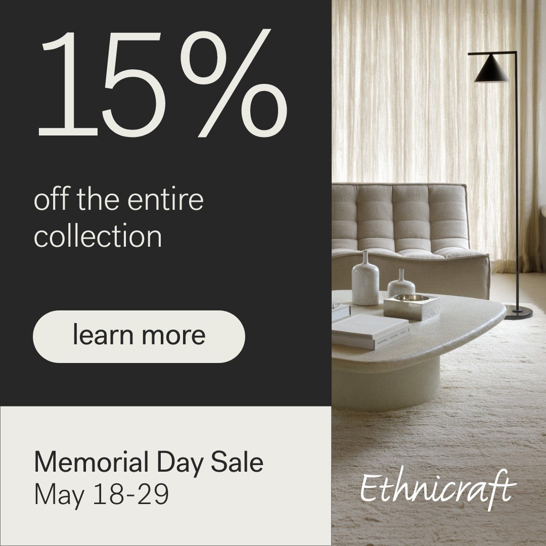 Beginning this Saturday and running through May 29th, All Ethnicraft designs are 15% off! ⁠
⁠
Visit us in our State College showroom.⁠ ⁠ ⁠
⁠
#shoplocal⁠ #shopsmall #naturalfurniture⁠ ⁠#scandinaviandesign⁠  #nordicliving⁠ #hyggehome #boalsburgpa #boal