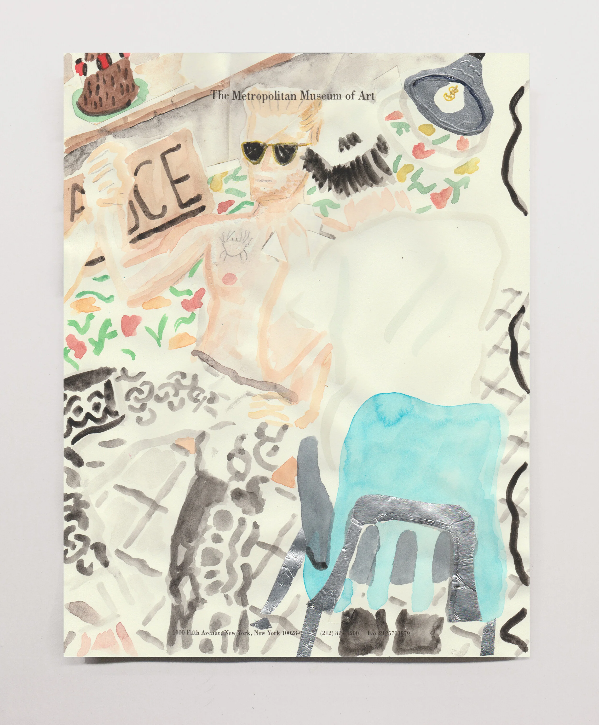   Tattoo I  , 2020 watercolor and foil on paper, 11 x 8.5” 