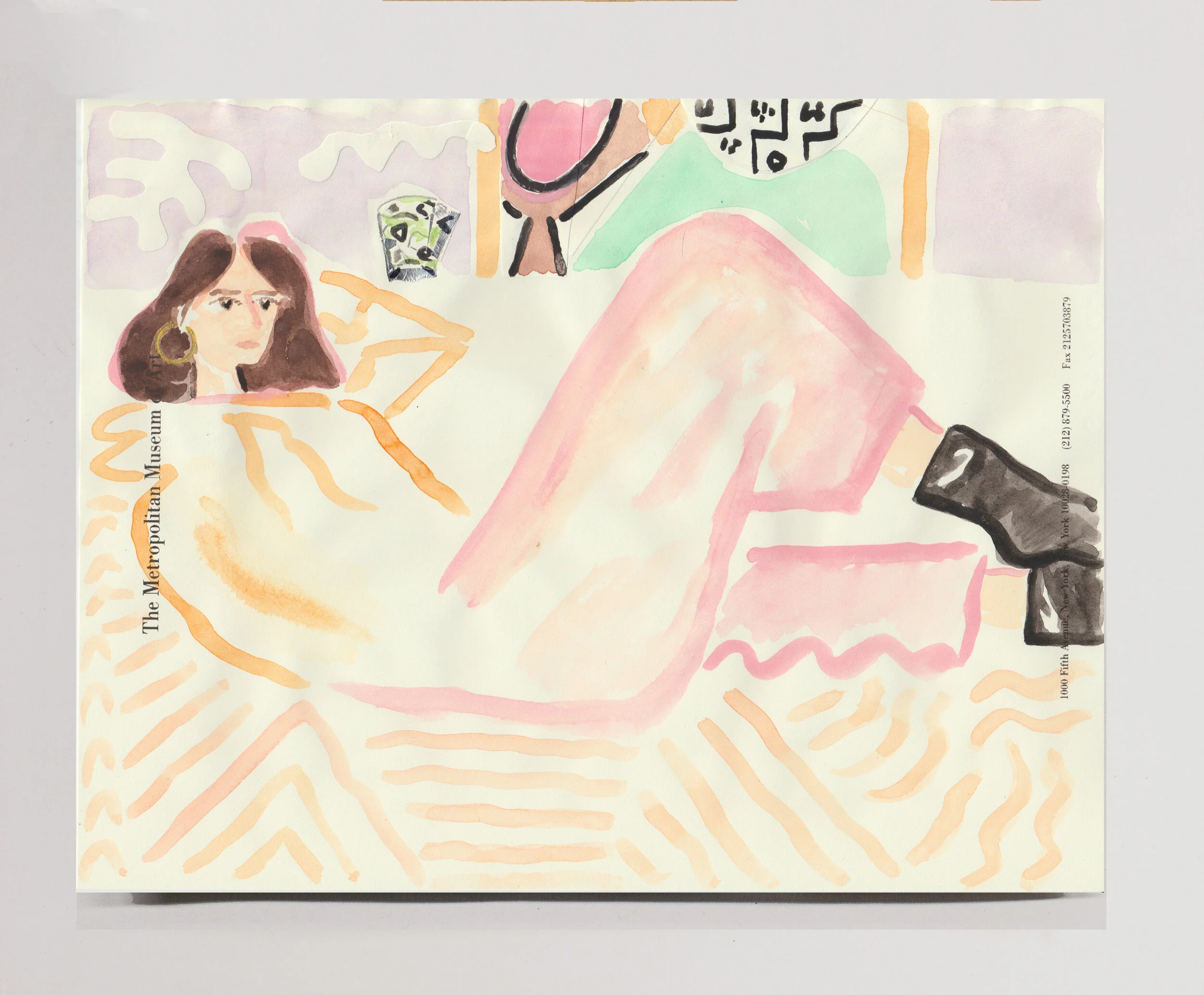   Mallory (Pink and Purple)  , 2020 Watercolor and foil on paper, 8.5 x 11”  Private Collection 