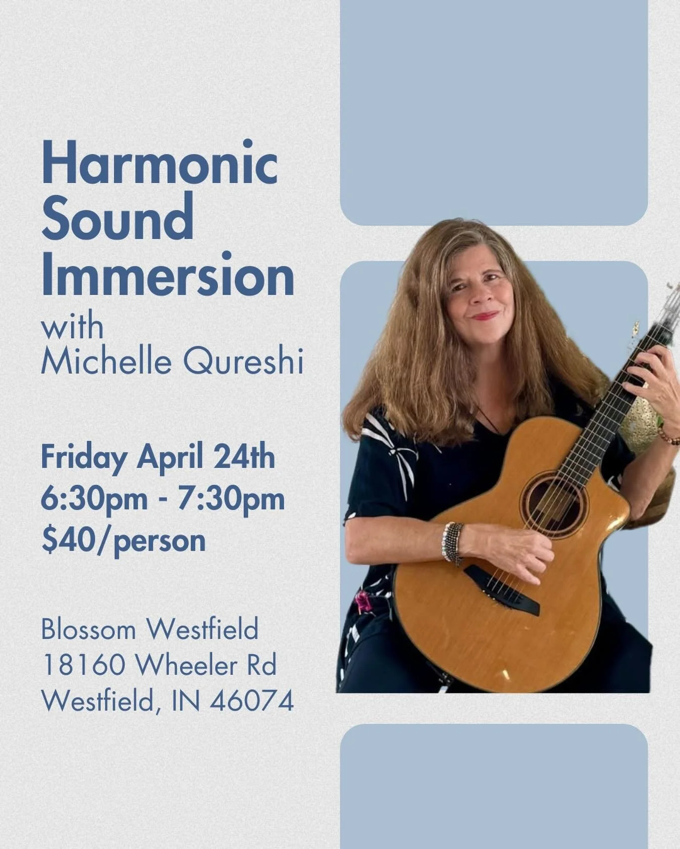 Join Michelle for her last Harmonic Sound Immersion at Blossom before she moves out of the state 😭❤️

Friday April 24th | 6:30-7:30pm | blossom Westfield
$40/person

We&rsquo;ve done sound immersions with Michelle over the last several years and we 