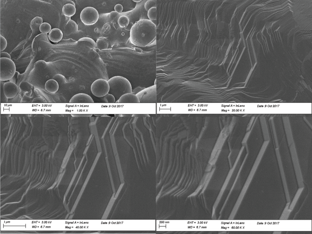 SEM Analysis: 1000, 20,000, 40,000 and 60,000x Magnification
