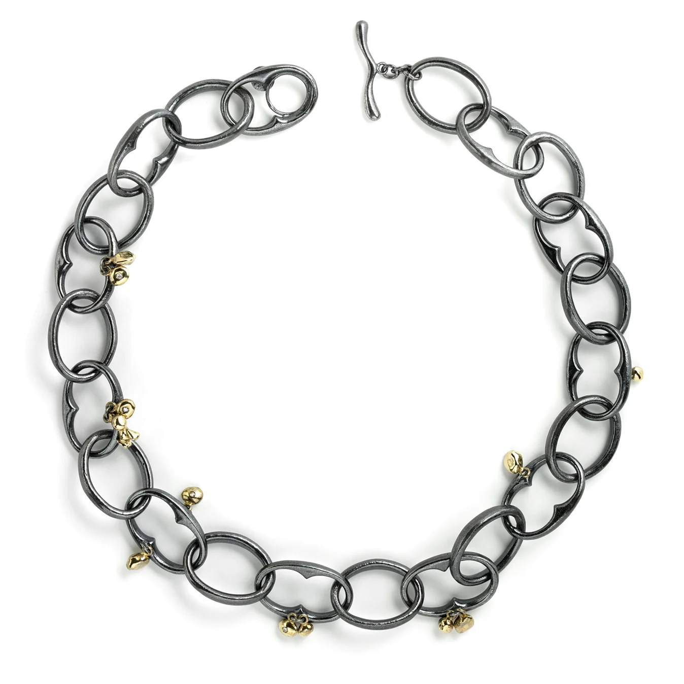 ED81N InsideOut necklace. Blackened sterling silver, 18k yellow gold, white diamonds.