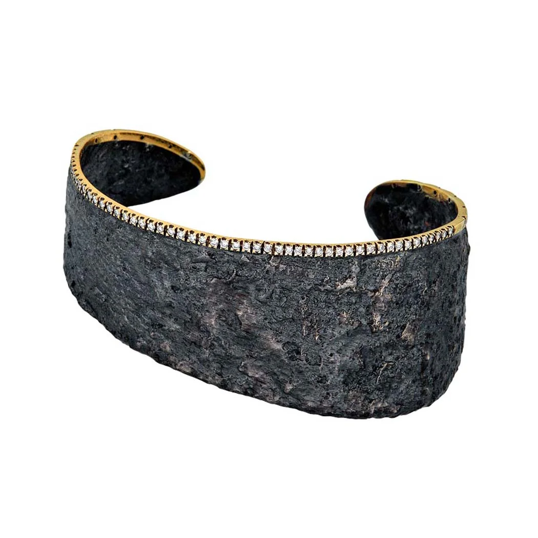 ED118B That Place in Between cuff. Blackened sterling silver, 18k yellow gold, diamonds.