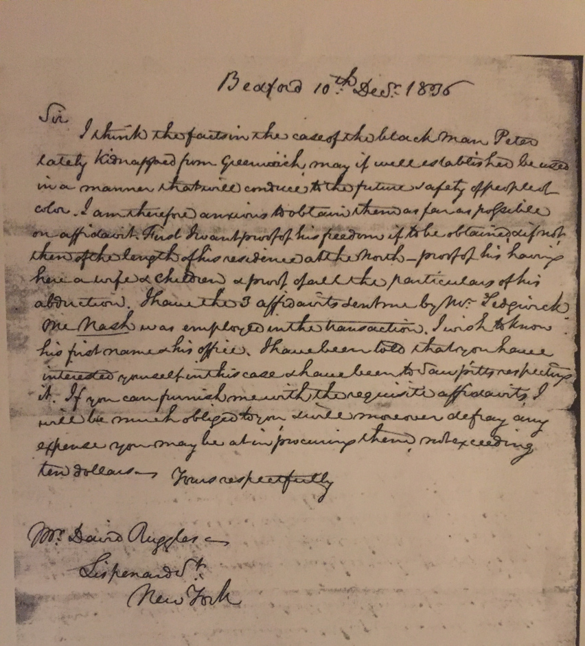 Letter from David Ruggles regarding the kidnapping of Peter John Lee, dated 10th of December, 1836