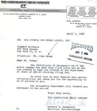 Original certificate of incorporation for Rye Council for Human Rights