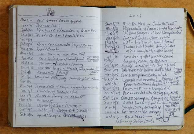 Jenny Rosenstrach's dinner diary, which dates back to 1998.