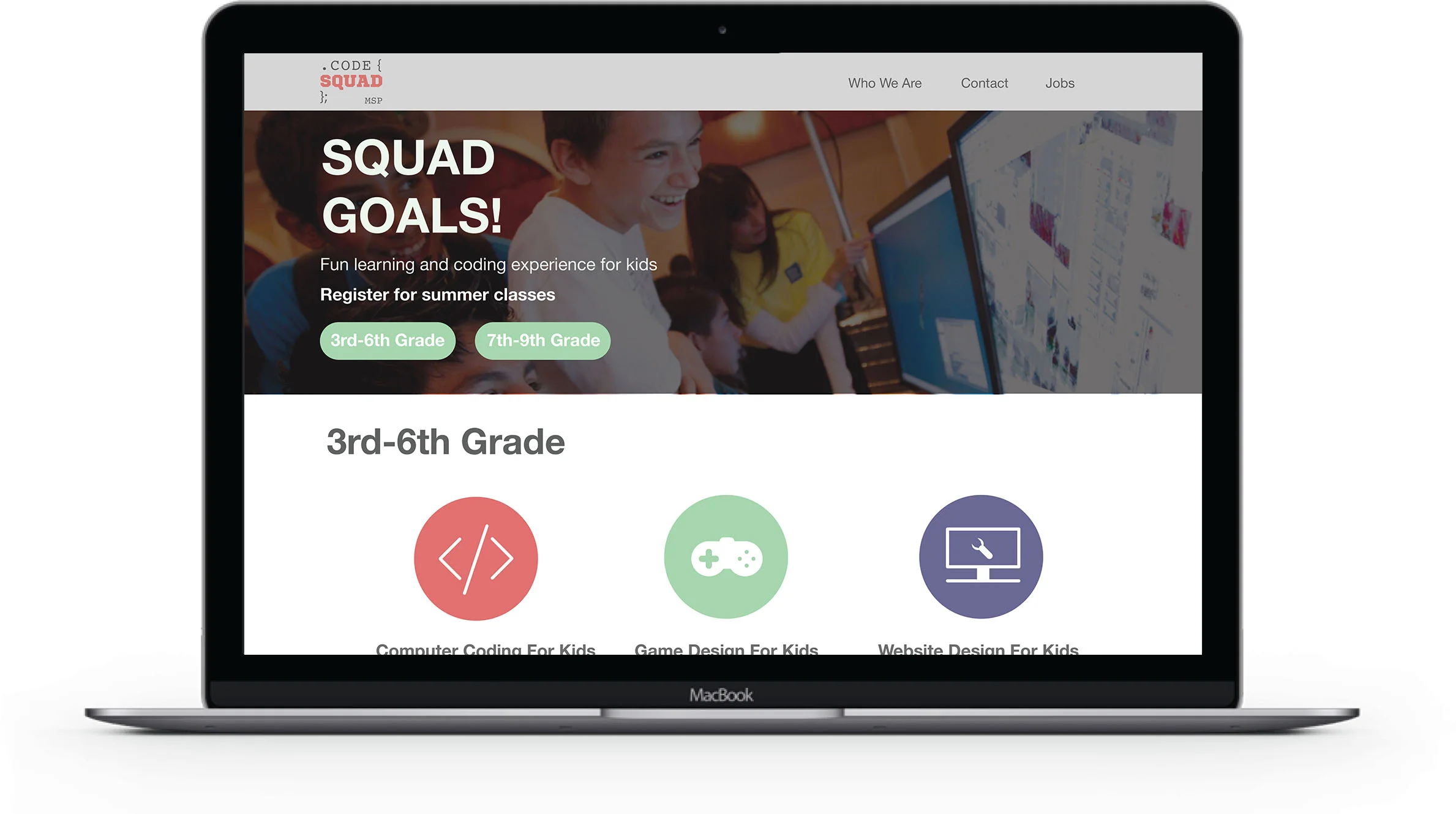 Digitized prototype of new Code Squad homepage.