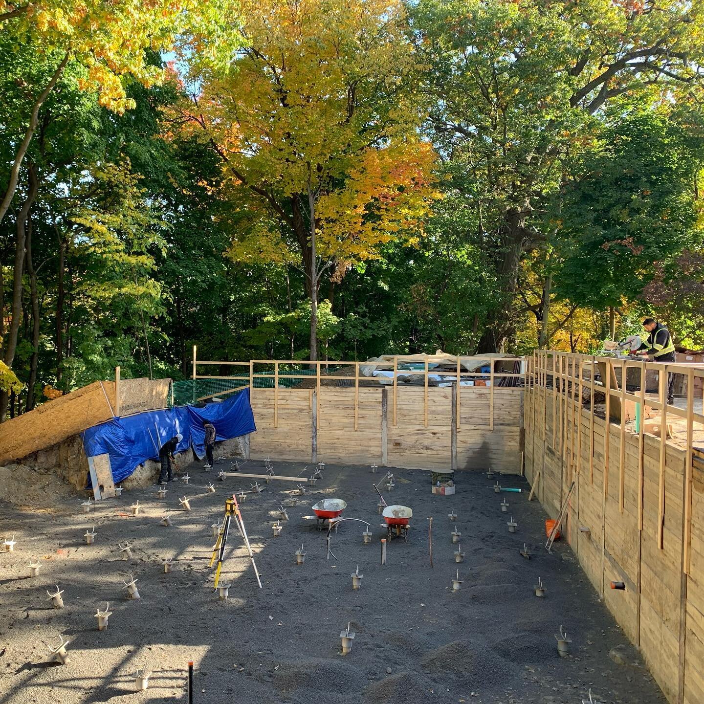 Beauty day to be on site. 90 + Piles and caps installed, raft slab pinned, under slab drains complete. Insulation, forming and rebar up next at our ravine build.