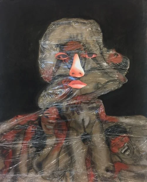  Original work upon which the larger project was based  Charcoal, pastel, saran wrap, paper 