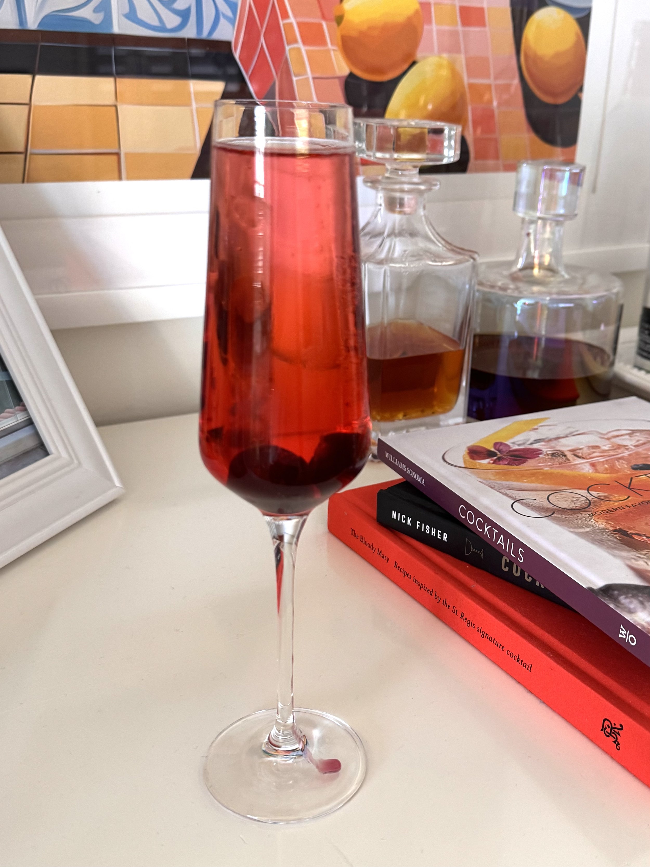 Red drink in a champagne flute