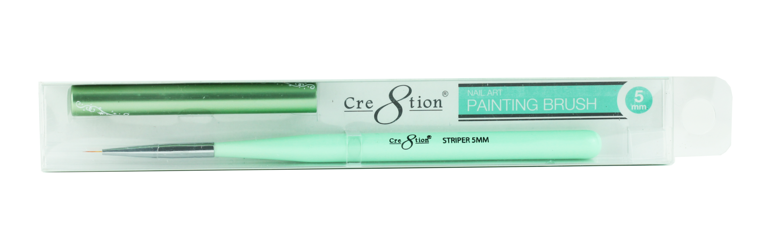 Cre8tion nail art brush is made with fine synthetic bristles; synthetic bristles offer a natural softness with a more precise and streak free application. Our nail art brush series features varying shapes and sizes for intentionally unique expressions. Ensure to use the cap to protect your brush from contaminants and damage when not in use.