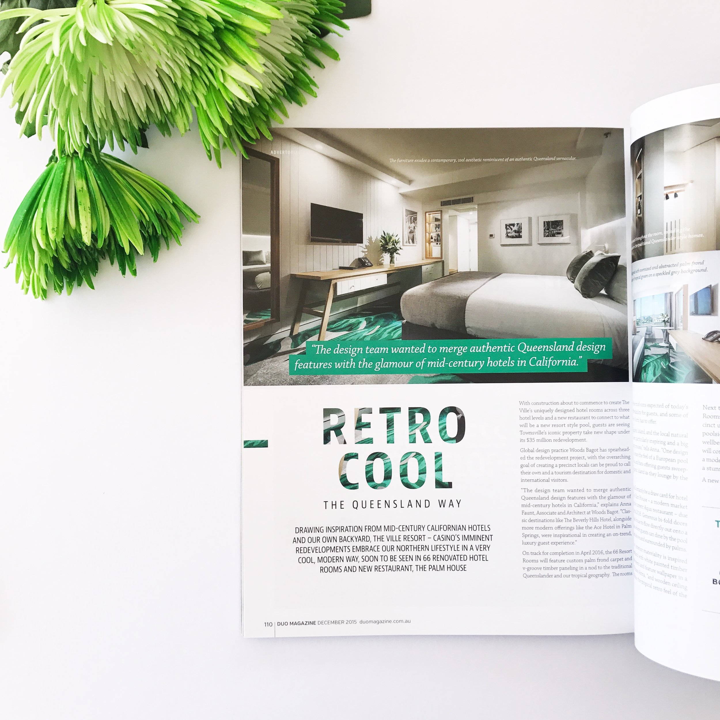 Magazine article featuring interview with Woods Bagot architect regarding The Ville Resort-Casino’s $40 million redevelopment plans, in particular the hotel’s new Resort Rooms Duo Magazine, December 2015 Advertorial . Content Marketing . 