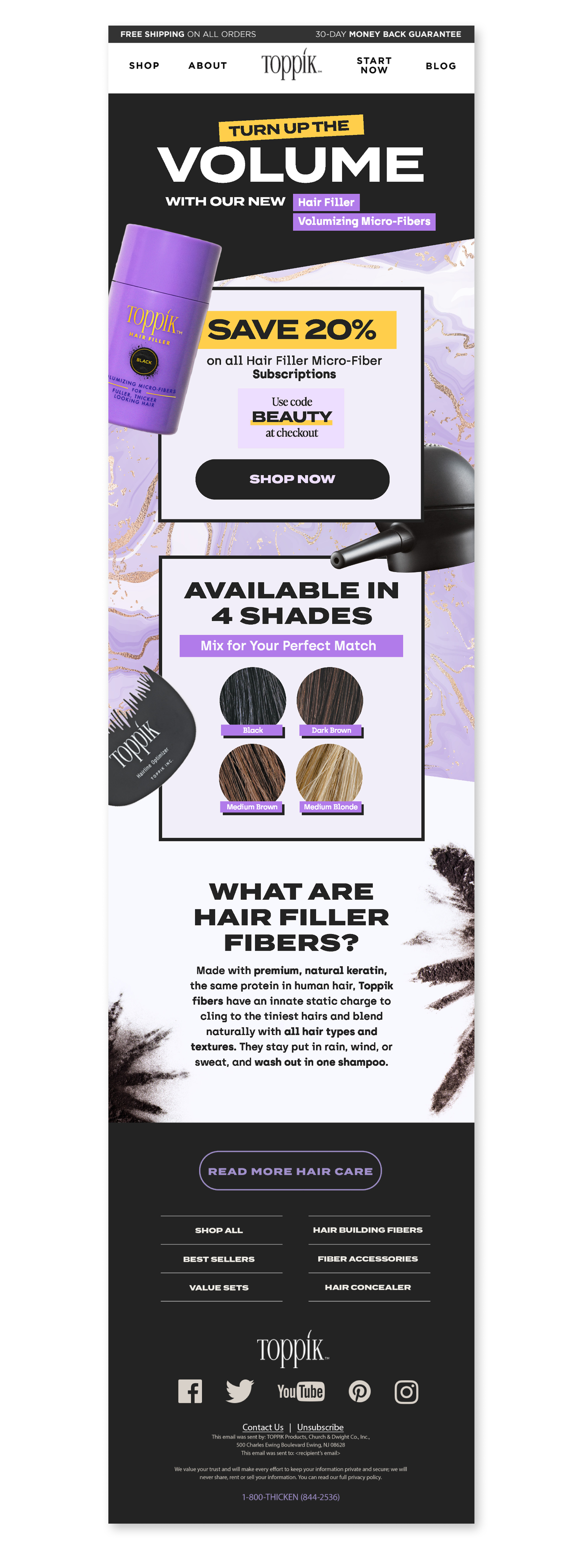 Hair Filler promotional email.