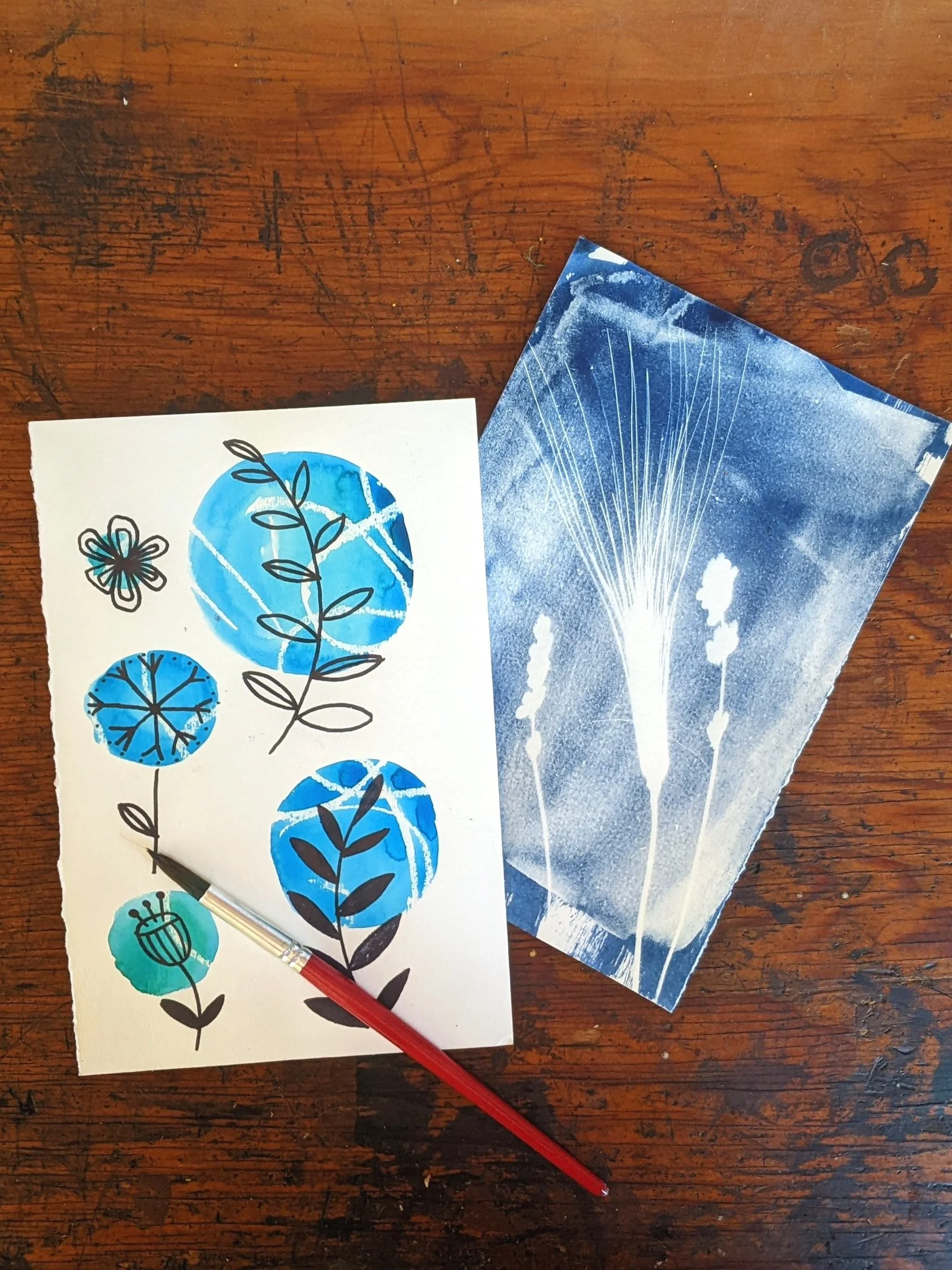 Cyanotype and Watercolor Resist for Seniors