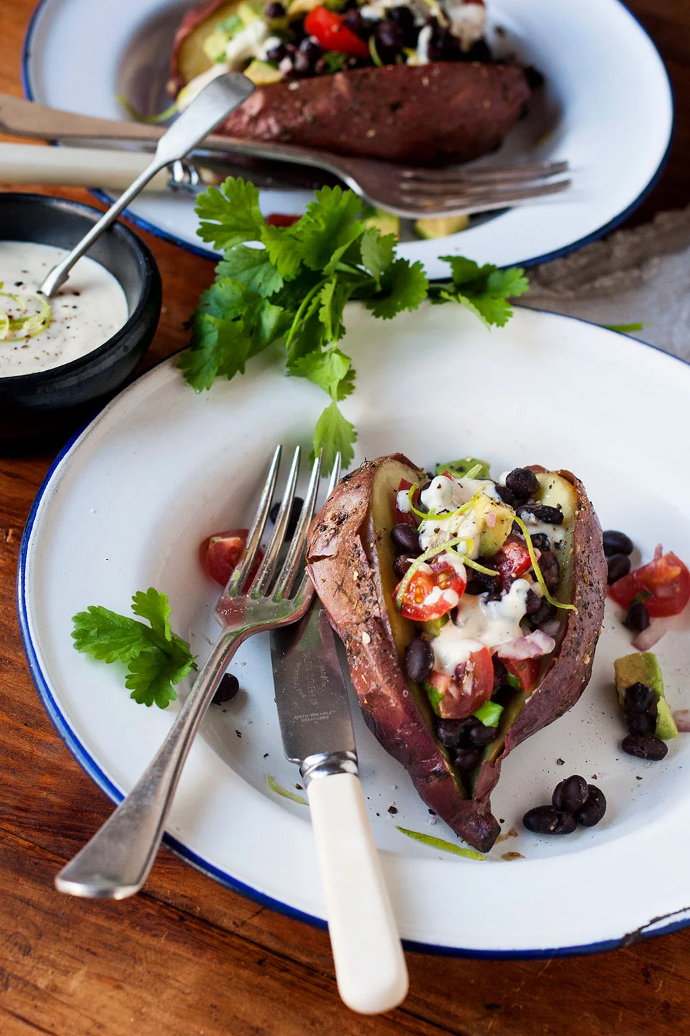 BAKED JACKET KUMARA WITH BLACK BEAN SALSA