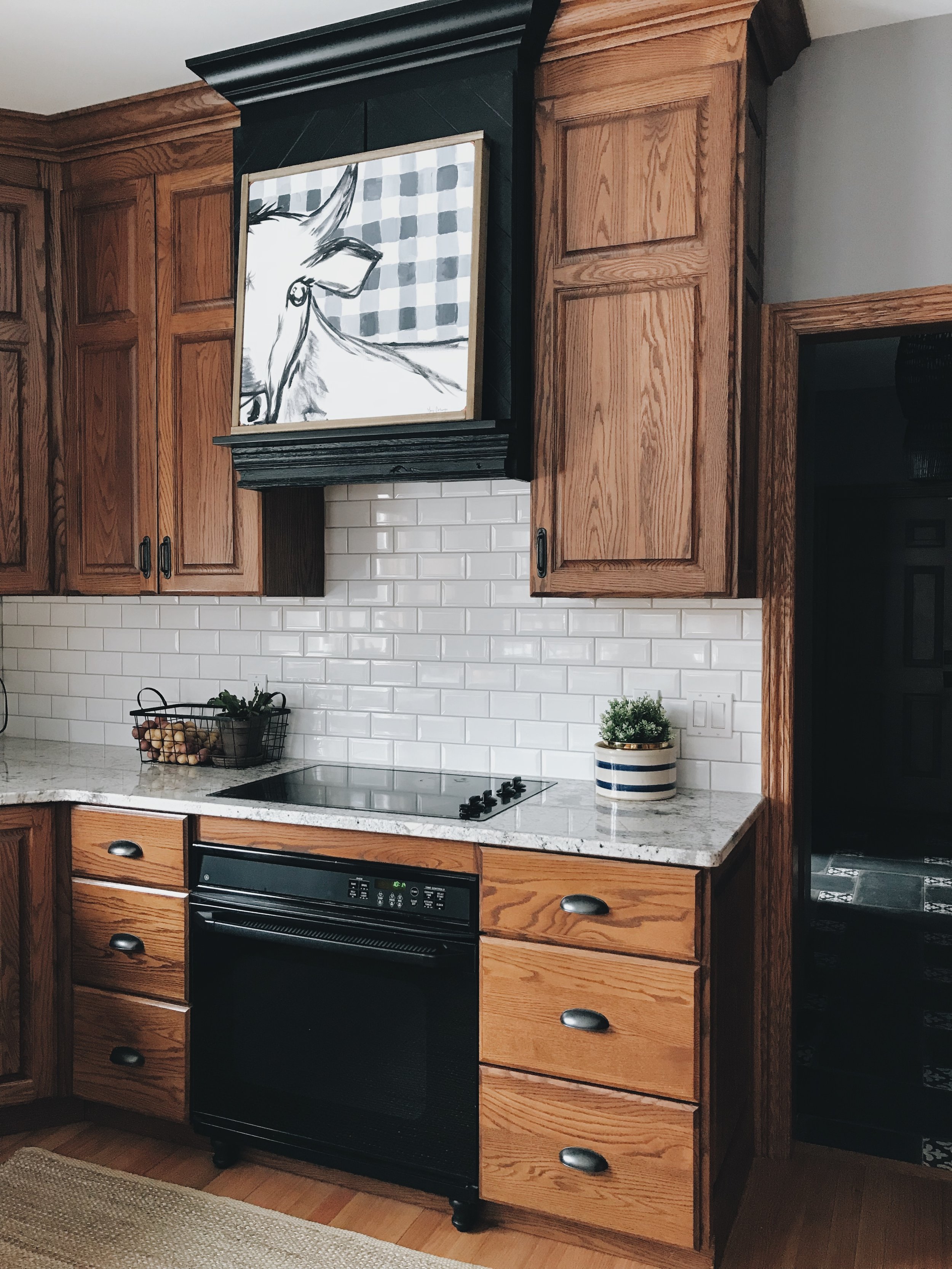 White Subway Tile And Oak Cabinets Making Home Copper Corners