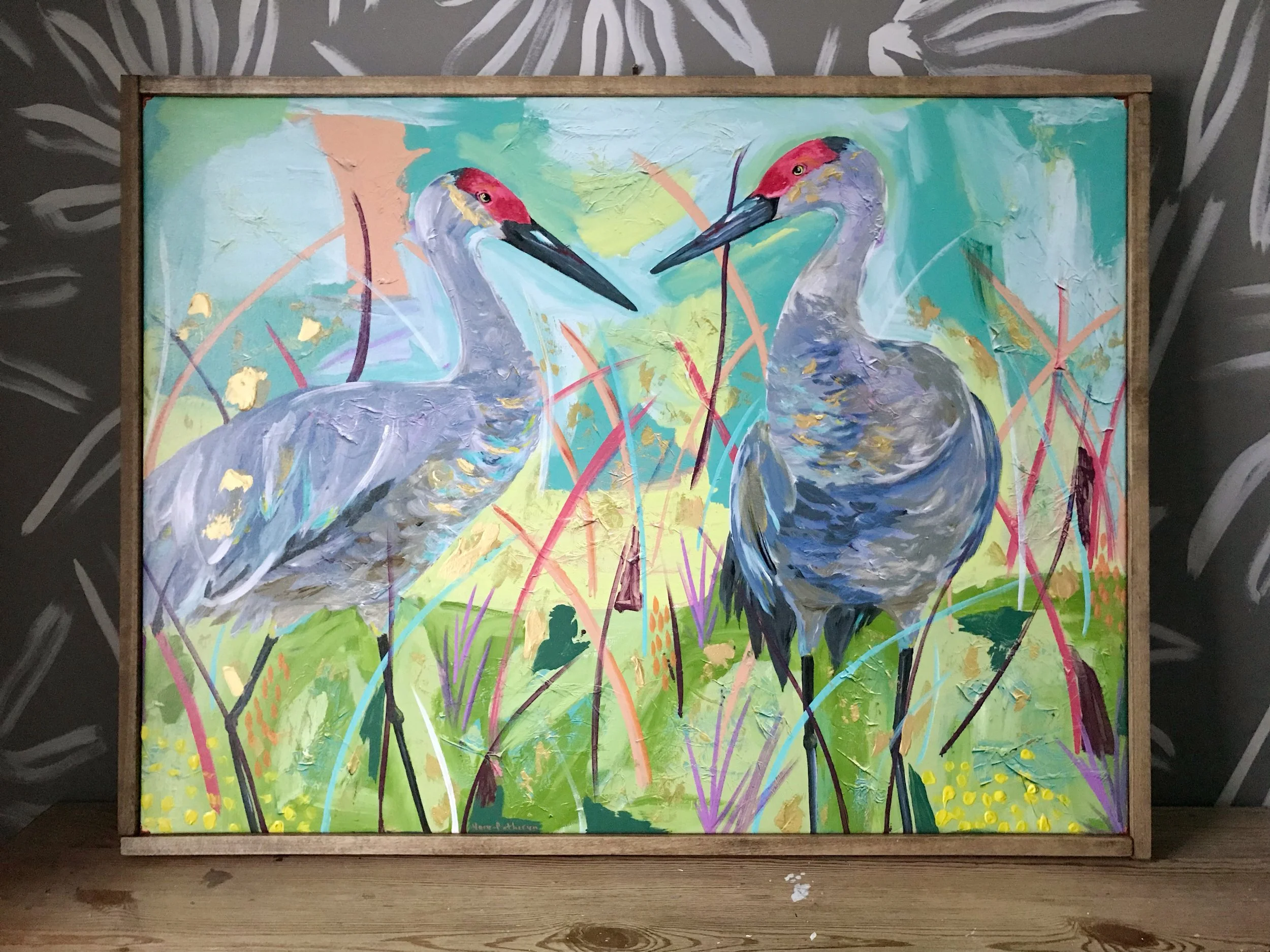 Colorful abstract crane art