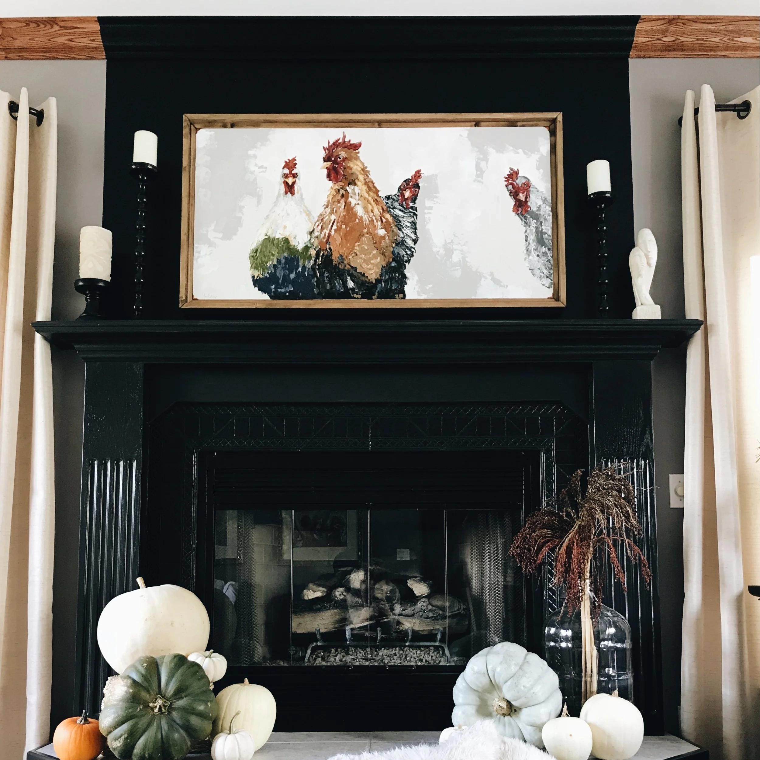 black fireplace farmhouse decor