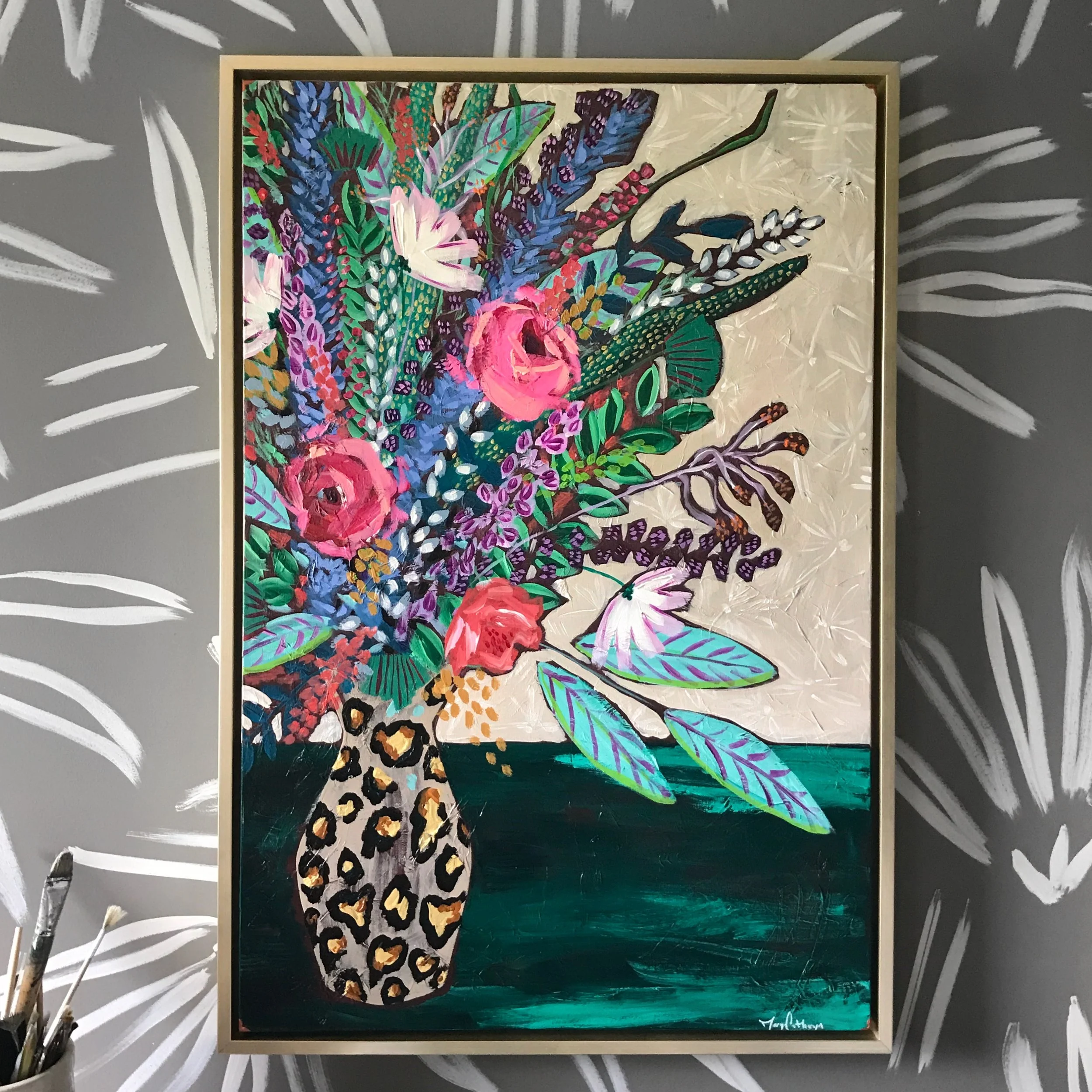 stunning leopard print floral bedroom art