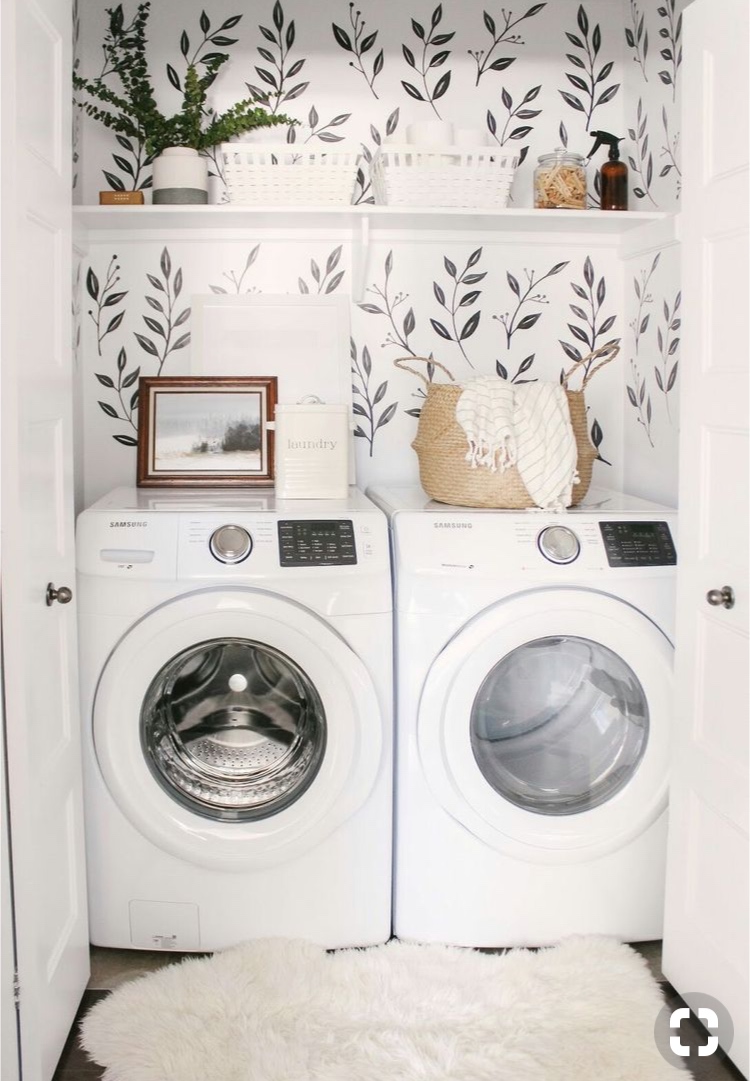 Laundry Room Makeover with Tempaper Removable Wallpaper and Painted  Laminate  Nesting With Grace