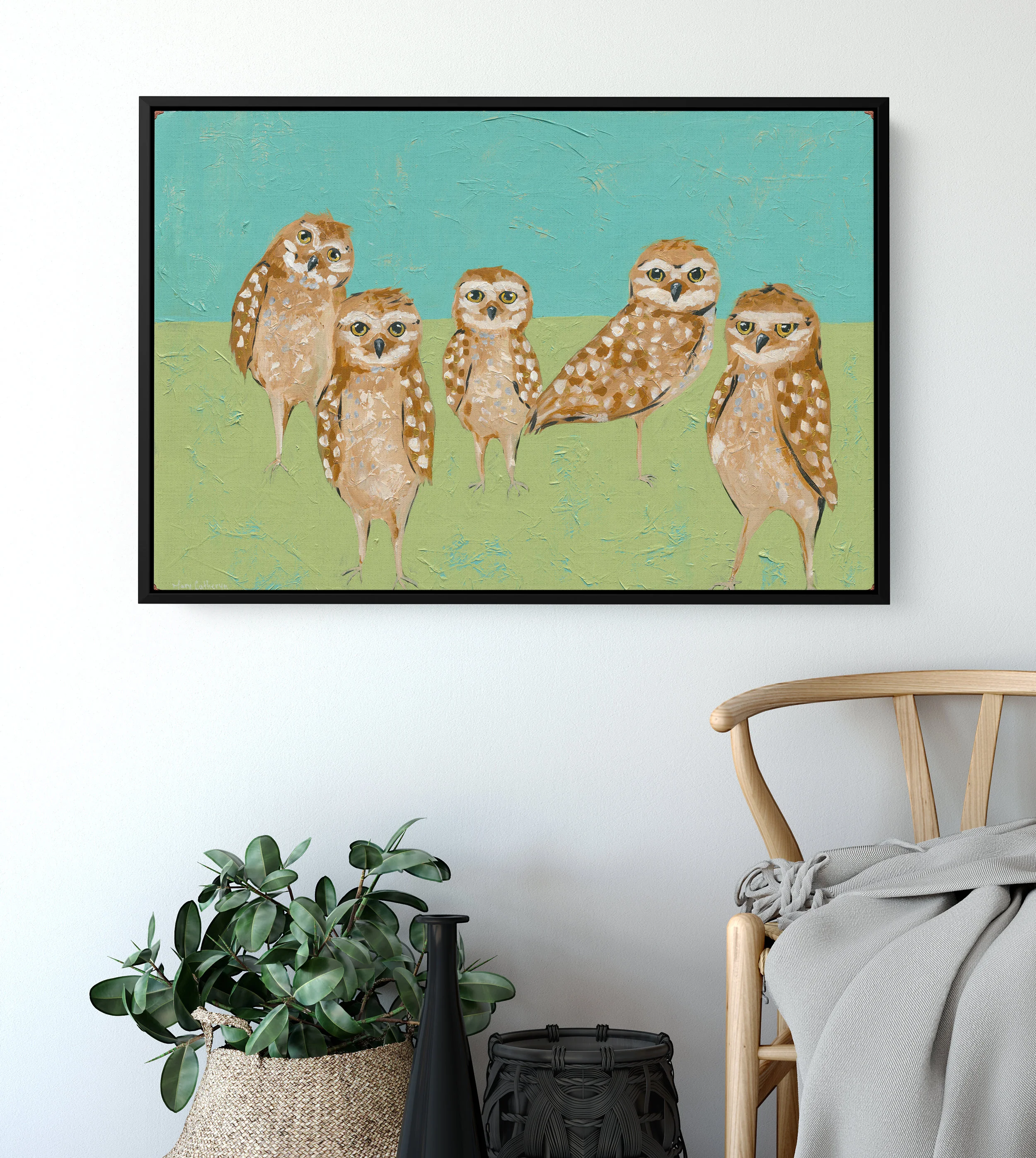 Green Blue Owl Art