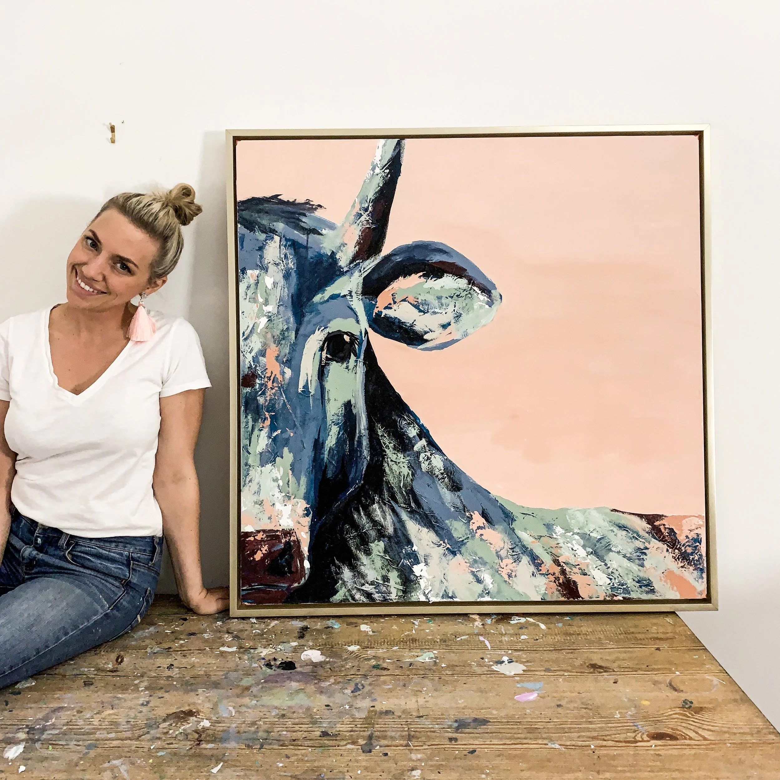 Bright colorful cow art