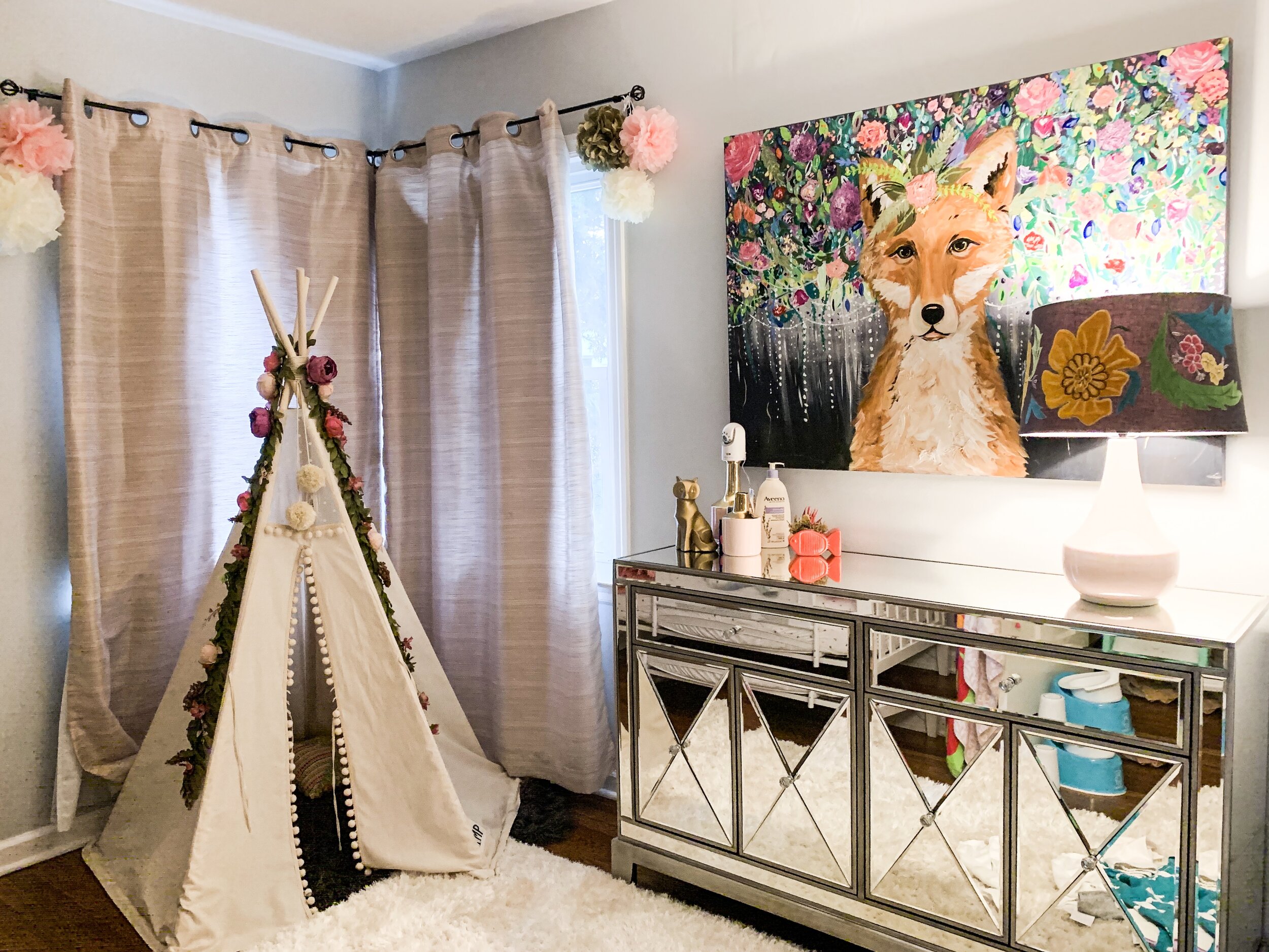 Floral Colorful Fox Playroom Art