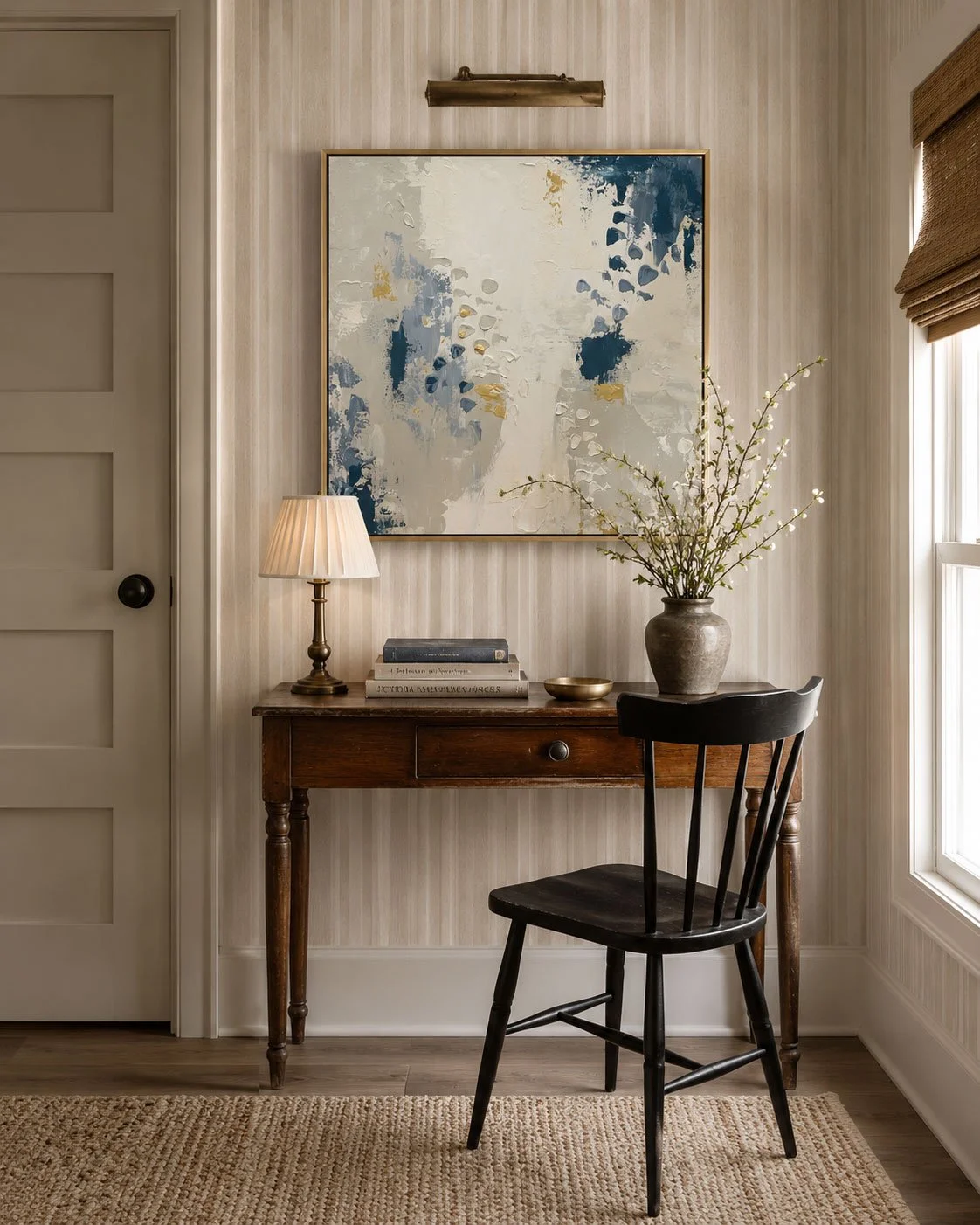 slow-dance-abstract-painting-on-striped-wallpaper-office-nook.jpg