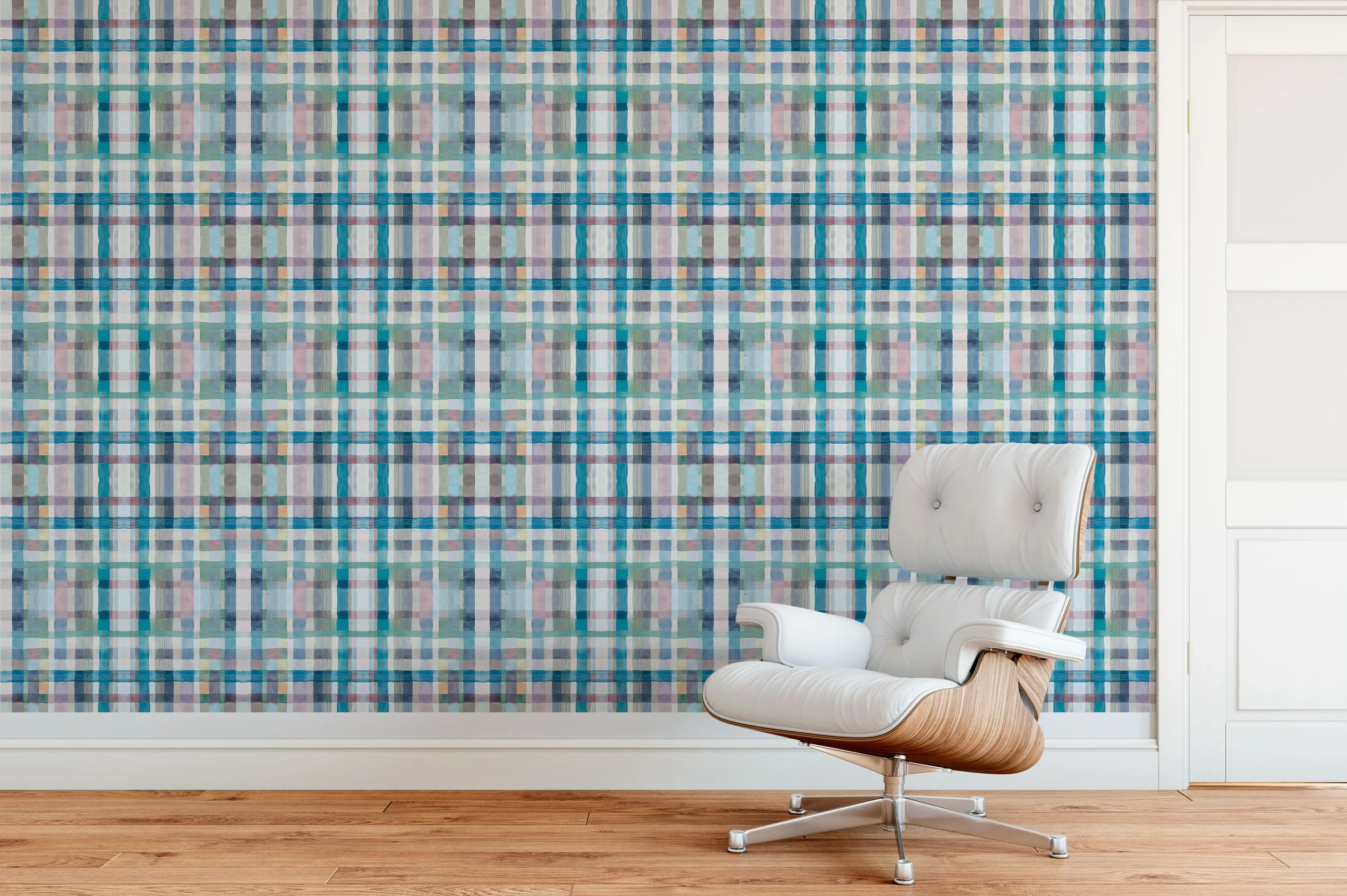 Park Ave Plaid | Blue | Wallpaper