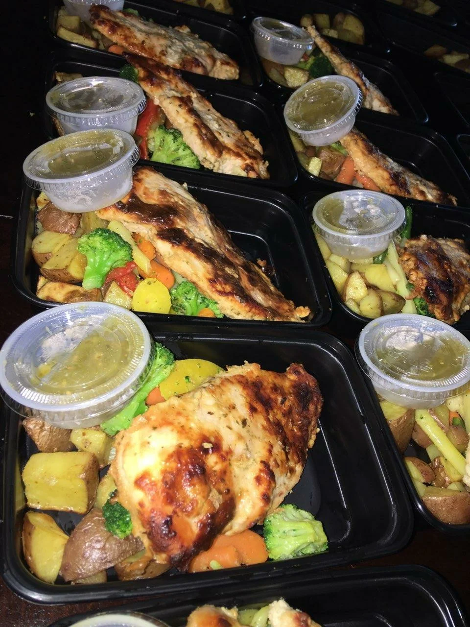 Texas' Baked Chicken Delicious baked chicken breast served with roasted seasoned potato and veggie mix.